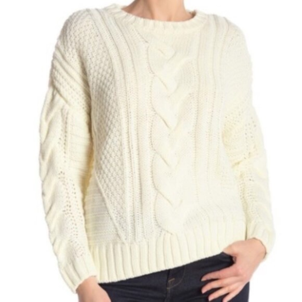 One A Cable Knit Chunky Knit Crewneck Cozy Sweater